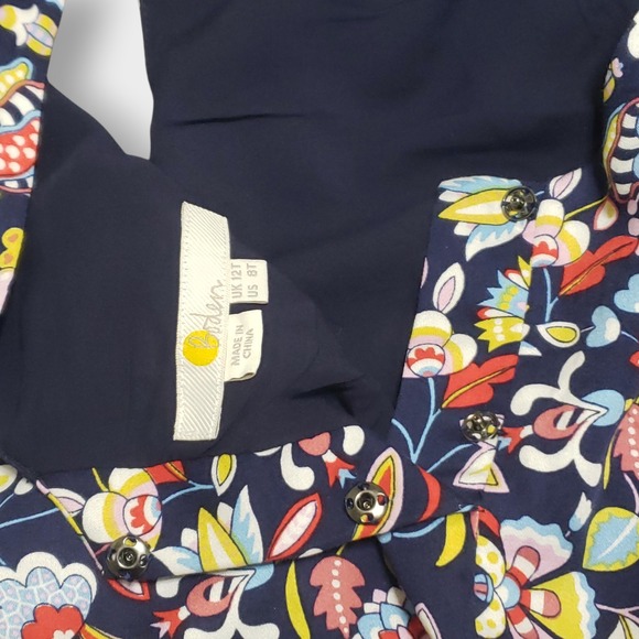 Boden Cecilia Floral Sleeveless Jumpsuit Navy Multi Tassel Tie Waist US 8T - Picture 7 of 14